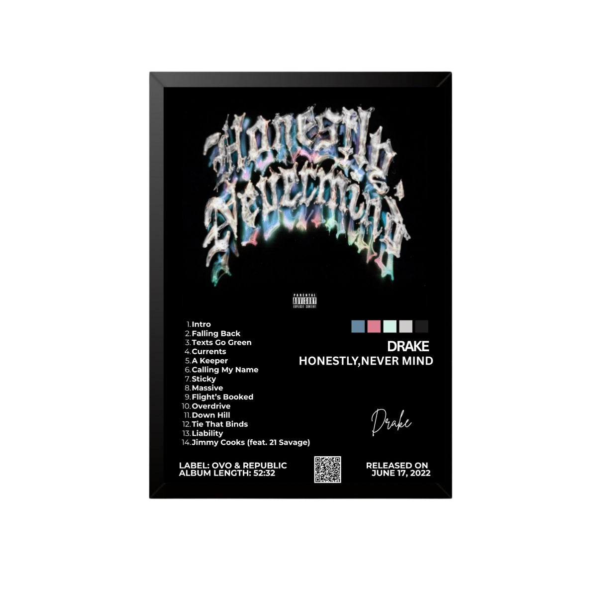 Drake Honestly, Nevermind Album Wall Art Frame