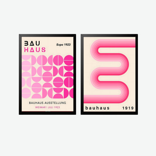 Bauhaus Pink Abstract Wall Posters – Set of II
