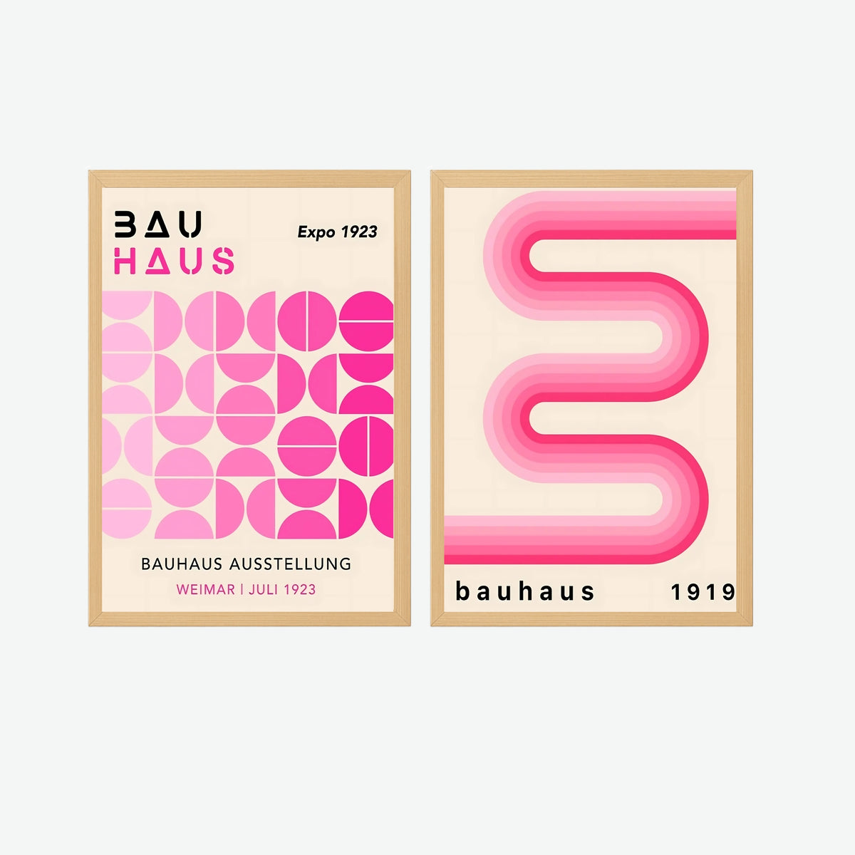 Bauhaus Pink Abstract Wall Posters – Set of II